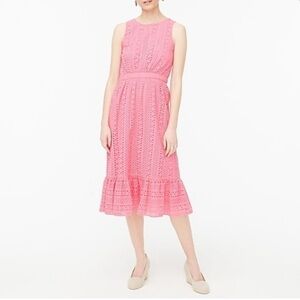 J. Crew Eyelet Midi Dress Bubblegum Pink Womens Size 6 Sleeveless Wicked Barbie